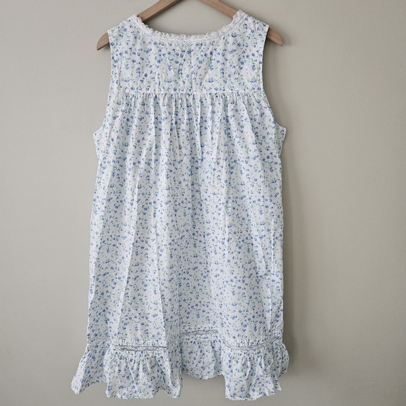 Eileen West Blue Floral Cottagecore Knee Length Sleeveless Sleep Dress - Picture 10 of 13